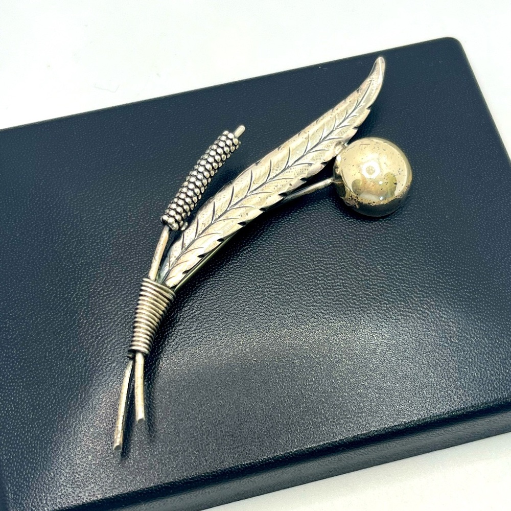 Mid Century Sterling JewelArt Reed & Cat Tail Sterling silver vintage Brooch pin